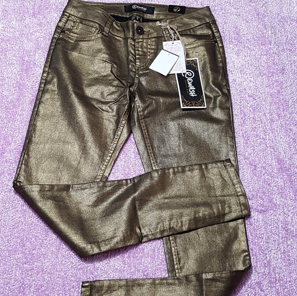Rewash Metallic Gold Black Skinny Stretch Jean S3